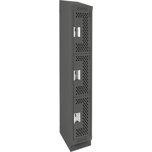 Clean Line Lockers, 3 -tier, 12" x 18" x 82", Steel, Charcoal, Rivet (Assembled), Perforated Nia-Chem Ltd.