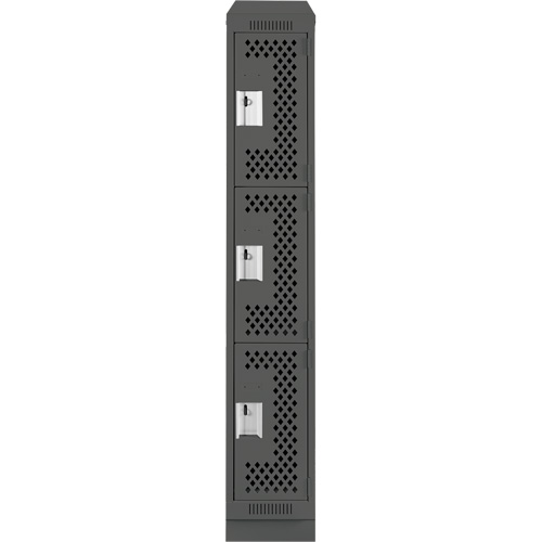Clean Line Lockers, 3 -tier, 12" x 18" x 82", Steel, Charcoal, Rivet (Assembled), Perforated Nia-Chem Ltd.