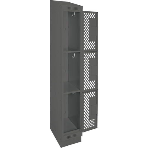 Clean Line Lockers, 3 -tier, 12" x 18" x 82", Steel, Charcoal, Rivet (Assembled), Perforated Nia-Chem Ltd.