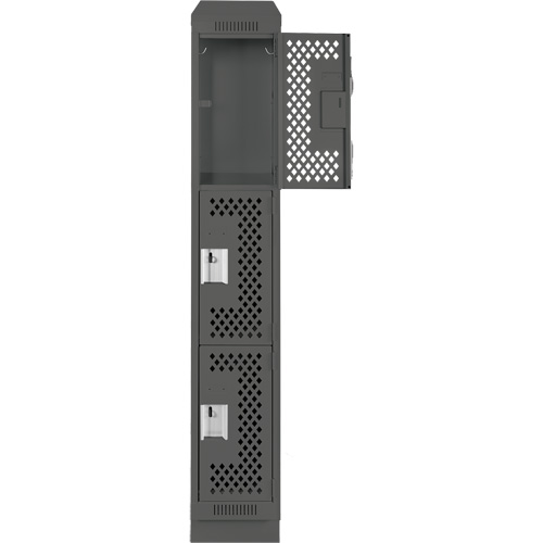 Clean Line Lockers, 3 -tier, 12" x 18" x 82", Steel, Charcoal, Rivet (Assembled), Perforated Nia-Chem Ltd.