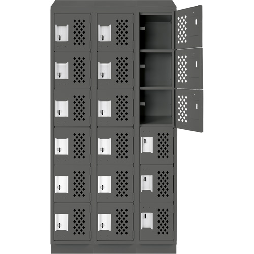 Assembled Lockerettes Clean Line Perforated Economy Lockers, 6 -tier, Bank of 3, 18" x 72" x 12", Steel Nia-Chem Ltd.