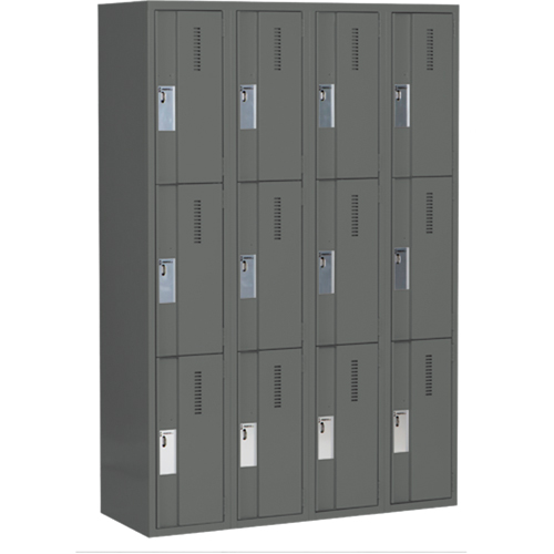 Concorde Heavy-Duty Lockers, 3 -tier, Bank of 4, 48" x 18" x 72", Steel, Charcoal, Welded (Assembled) Nia-Chem Ltd.