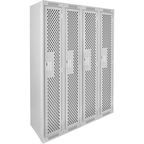 Clean Line Lockers, Bank of 4, 48" x 15" x 72", Steel, Grey, Rivet (Assembled), Perforated Nia-Chem Ltd.
