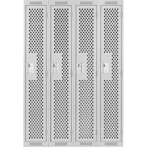 Clean Line Lockers, Bank of 4, 48" x 15" x 72", Steel, Grey, Rivet (Assembled), Perforated Nia-Chem Ltd.