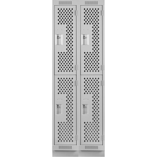 Clean Line Lockers, 2 -tier, Bank of 2, 24" x 15" x 76", Steel, Grey, Rivet (Assembled), Perforated Nia-Chem Ltd.