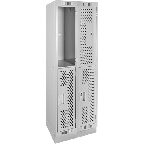 Clean Line Lockers, 2 -tier, Bank of 2, 24" x 15" x 76", Steel, Grey, Rivet (Assembled), Perforated Nia-Chem Ltd.