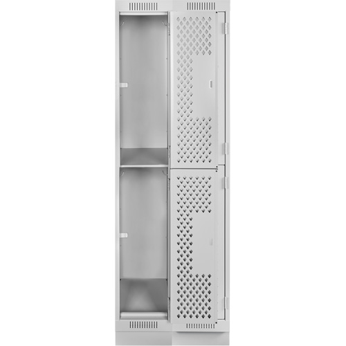 Clean Line Lockers, 2 -tier, Bank of 2, 24" x 15" x 76", Steel, Grey, Rivet (Assembled), Perforated Nia-Chem Ltd.
