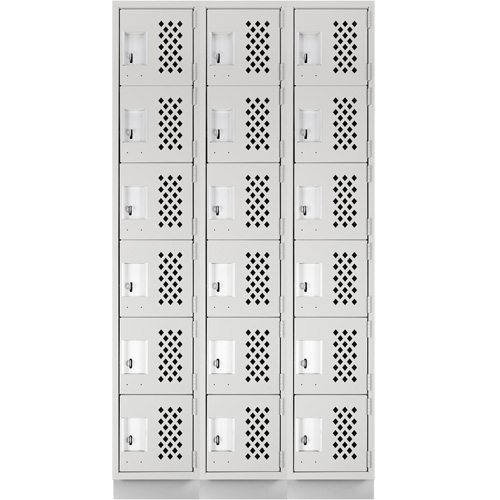 Assembled Lockerettes Clean Line Perforated Economy Lockers, 6 -tier, Bank of 3, 18" x 72" x 12", Steel Nia-Chem Ltd.