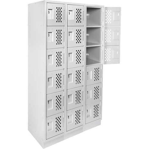 Assembled Lockerettes Clean Line Perforated Economy Lockers, 6 -tier, Bank of 3, 18" x 72" x 12", Steel Nia-Chem Ltd.