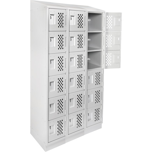 Assembled Lockerettes Clean Line Perforated Economy Lockers, 6 -tier, Bank of 3, 18" x 72" x 12", Steel Nia-Chem Ltd.