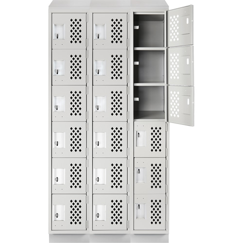 Assembled Lockerettes Clean Line Perforated Economy Lockers, 6 -tier, Bank of 3, 18" x 72" x 12", Steel Nia-Chem Ltd.