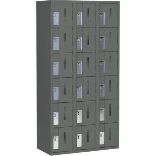 Concorde Heavy-Duty Lockers, 6 -tier, Bank of 3, 36" x 18" x 72", Steel, Charcoal, Welded (Assembled) Nia-Chem Ltd.