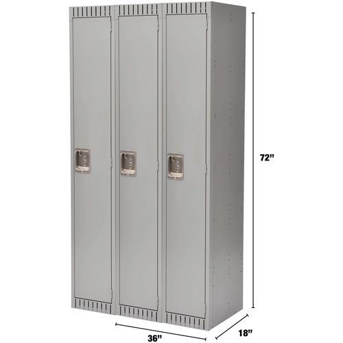 Lockers, Bank of 3, 36" x 18" x 72", Steel, Grey, Rivet (Assembled) Nia-Chem Ltd.