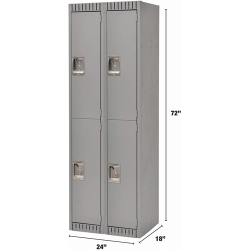 Lockers, 2 -tier, Bank of 2, 24" x 18" x 72", Steel, Grey, Knocked Down Nia-Chem Ltd.