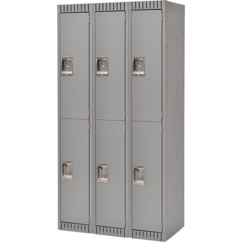 Lockers, 2 -tier, Bank of 3, 36" x 18" x 72", Steel, Grey, Knocked Down Nia-Chem Ltd.