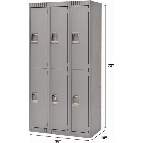 Lockers, 2 -tier, Bank of 3, 36" x 18" x 72", Steel, Grey, Knocked Down Nia-Chem Ltd.