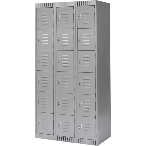 Lockers, 6 -tier, Bank of 3, 36" x 18" x 72", Steel, Grey, Knocked Down Nia-Chem Ltd.