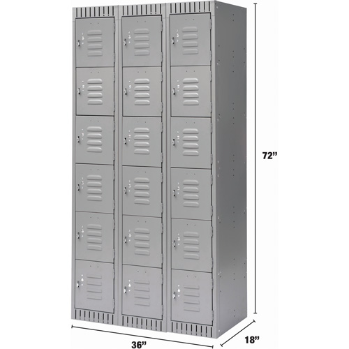Lockers, 6 -tier, Bank of 3, 36" x 18" x 72", Steel, Grey, Knocked Down Nia-Chem Ltd.