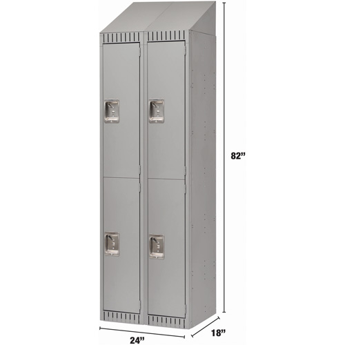 Lockers, 2 -tier, Bank of 2, 24" x 18" x 82", Steel, Grey, Knocked Down Nia-Chem Ltd.