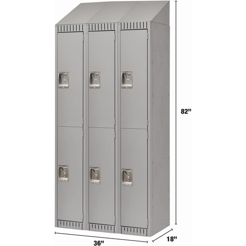 Casiers assembl&eacute;s, 2 niveaux, Bloc de 3, 36" x 18" x 72", Acier, Gris, Rivet (assembl&eacute;) Nia-Chem Ltd.