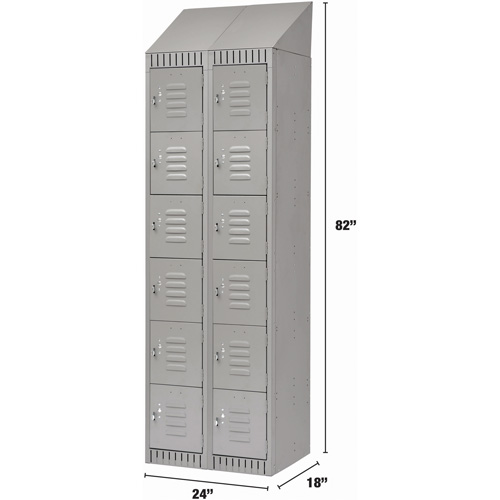 Lockers, 6 -tier, Bank of 2, 24" x 18" x 82", Steel, Grey, Knocked Down Nia-Chem Ltd.