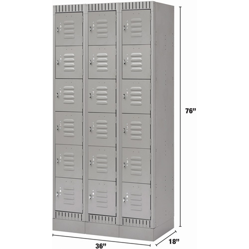 Lockers, 6 -tier, Bank of 3, 36" x 18" x 76", Steel, Grey, Knocked Down Nia-Chem Ltd.