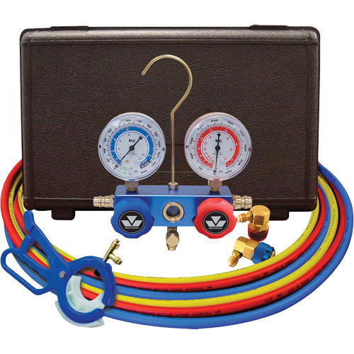 Dual Manifold Gauge Set with 3-in-1 Side Mount Can Tap Valve Nia-Chem Ltd.