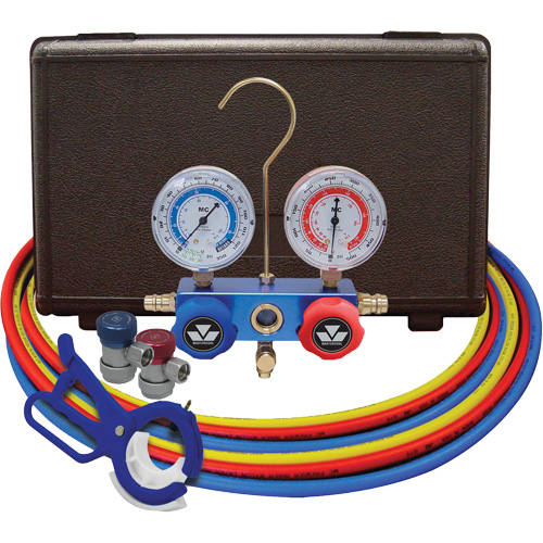 Dual Manifold Gauge Set with Manual Couplers & 3-in-1 Side Mount Can Tap Valve Nia-Chem Ltd.