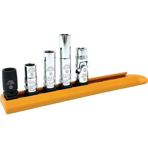 Jeu de douilles chrom&eacute;es avec rail, 5 Morceaux, Prise de 1/4" Nia-Chem Ltd.