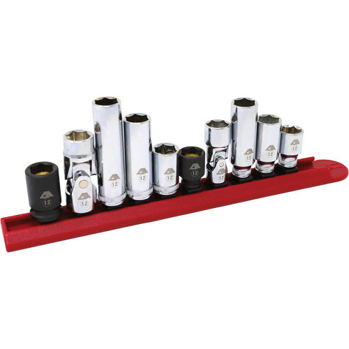 Jeu de douilles chrom&eacute;es avec rail, 10 Morceaux, Prise de 1/4"/3/8" Nia-Chem Ltd.
