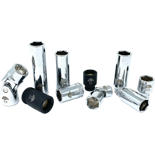 Jeu de douilles chrom&eacute;es avec rail, 10 Morceaux, Prise de 1/4"/3/8" Nia-Chem Ltd.