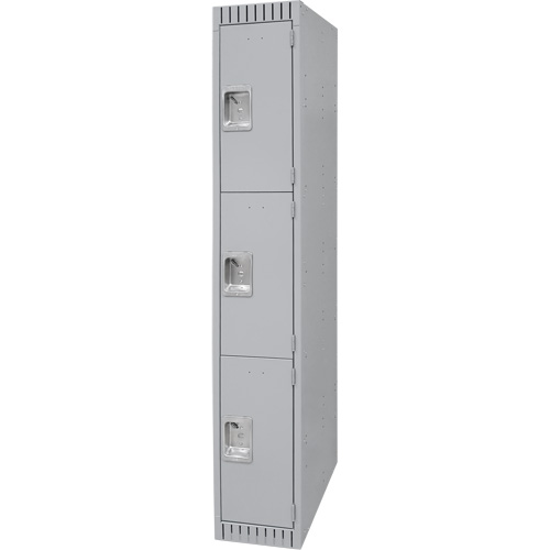 Lockers, 3 -tier, 12" x 18" x 72", Steel, Grey, Knocked Down Nia-Chem Ltd.