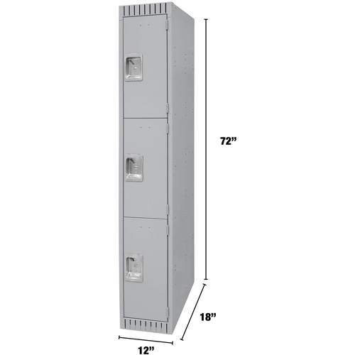 Lockers, 3 -tier, 12" x 18" x 72", Steel, Grey, Knocked Down Nia-Chem Ltd.