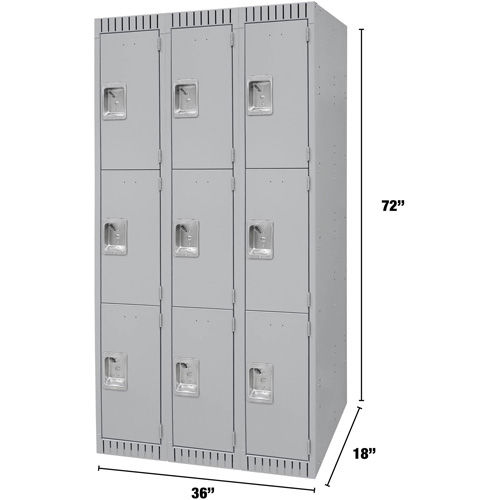 Casiers, 3 niveaux, Bloc de 3, 36" x 18" x 72", Acier, Gris, D&eacute;mont&eacute; Nia-Chem Ltd.