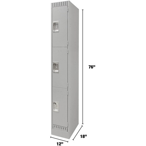 Lockers, 3 -tier, 12" x 18" x 76", Steel, Grey, Knocked Down Nia-Chem Ltd.