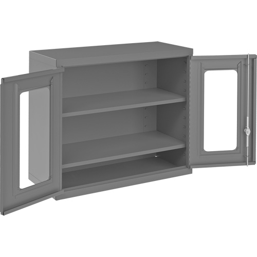 Wall-Mountable Storage Cabinet with Clearview Doors, 26-15/16" H x 29-7/8" W x 13-11/16" D, 2 Shelves, Steel, Grey Nia-Chem Ltd.