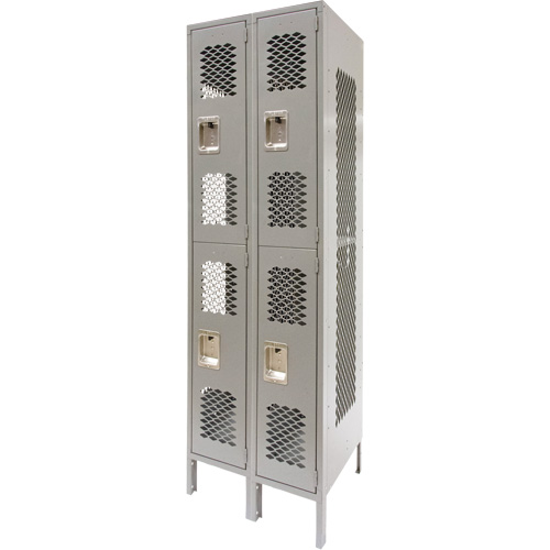 Vented Lockers, 2 -tier, Bank of 2, 24" x 18" x 78", Steel, Grey, Knocked Down, Perforated Nia-Chem Ltd.