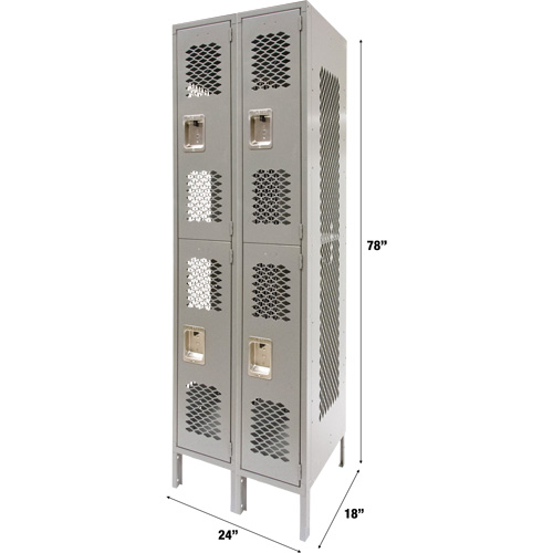 Vented Lockers, 2 -tier, Bank of 2, 24" x 18" x 78", Steel, Grey, Knocked Down, Perforated Nia-Chem Ltd.