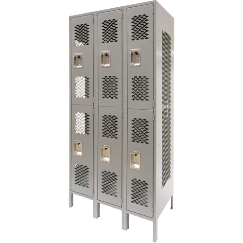 Casiers ventil&eacute;s, 2 niveaux, Bloc de 3, 36" x 18" x 78", Acier, Gris, D&eacute;mont&eacute;, Perfor&eacute; Nia-Chem Ltd.
