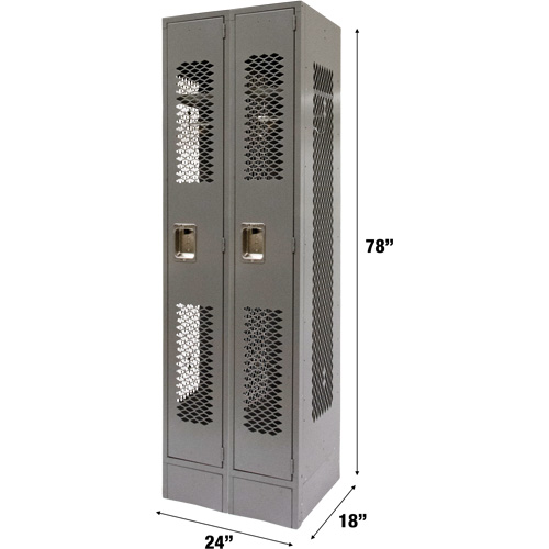 Vented Lockers, Bank of 2, 24" x 18" x 78", Steel, Grey, Knocked Down, Perforated Nia-Chem Ltd.