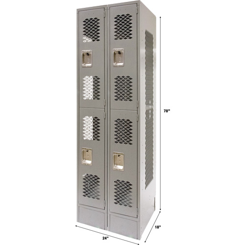 Casiers ventil&eacute;s, 2 niveaux, Bloc de 2, 24" x 18" x 78", Acier, Gris, D&eacute;mont&eacute;, Perfor&eacute; Nia-Chem Ltd.