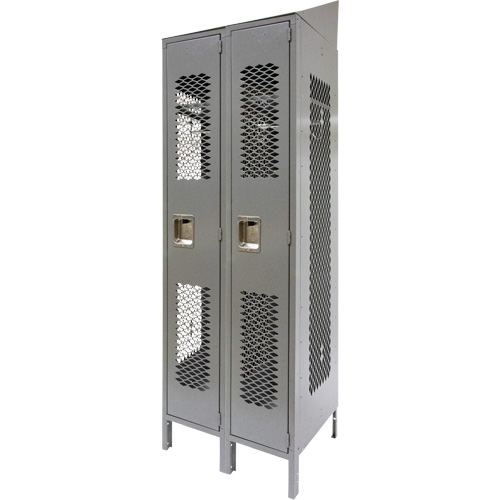 Vented Lockers, Bank of 2, 24" x 18" x 88", Steel, Grey, Knocked Down, Perforated Nia-Chem Ltd.