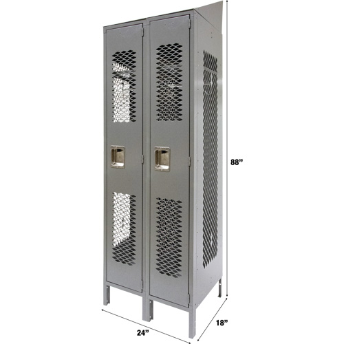 Vented Lockers, Bank of 2, 24" x 18" x 88", Steel, Grey, Knocked Down, Perforated Nia-Chem Ltd.