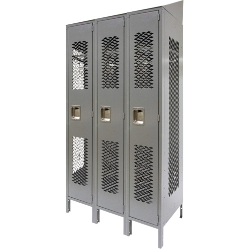 Casiers ventil&eacute;s, Bloc de 3, 36" x 18" x 88", Acier, Gris, D&eacute;mont&eacute;, Perfor&eacute; Nia-Chem Ltd.