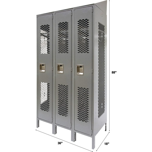 Casiers ventil&eacute;s, Bloc de 3, 36" x 18" x 88", Acier, Gris, D&eacute;mont&eacute;, Perfor&eacute; Nia-Chem Ltd.