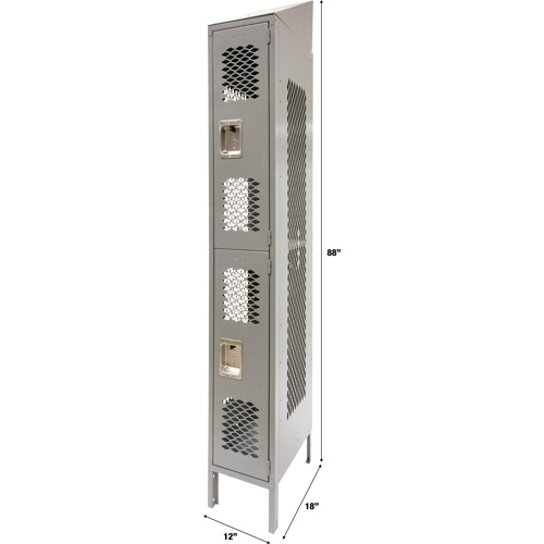 Vented Lockers, 2 -tier, 12" x 18" x 88", Steel, Grey, Knocked Down, Perforated Nia-Chem Ltd.