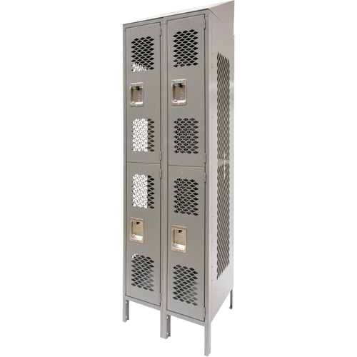 Vented Lockers, 2 -tier, Bank of 2, 24" x 18" x 88", Steel, Grey, Knocked Down, Perforated Nia-Chem Ltd.