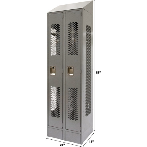Vented Lockers, Bank of 2, 24" x 18" x 88", Steel, Grey, Knocked Down, Perforated Nia-Chem Ltd.
