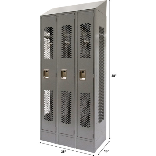 Casiers ventil&eacute;s, Bloc de 3, 36" x 18" x 88", Acier, Gris, D&eacute;mont&eacute;, Perfor&eacute; Nia-Chem Ltd.