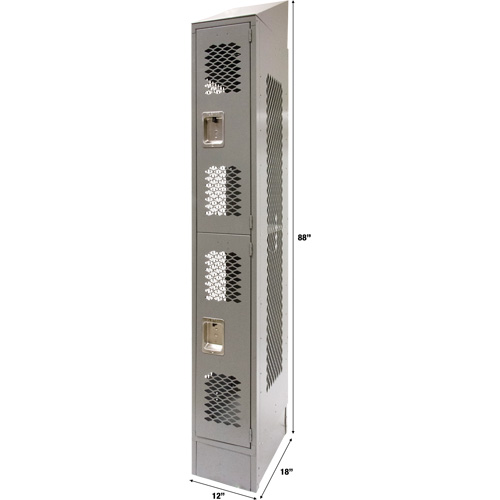 Vented Lockers, 2 -tier, 12" x 18" x 88", Steel, Grey, Knocked Down, Perforated Nia-Chem Ltd.
